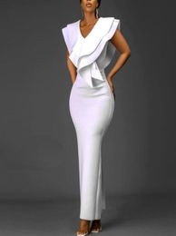 Women White Long Dress V Neck Ruffles Sexy Party Celebrate Bodycon Event Occasion Vestidos Female Robes Night Date Out Clubwear5852790