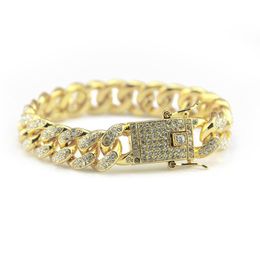 Gold Fully 2018 Iced Out Hip Hop CZ Bracelet Mens Miami Cuban bracelet Men s Luxury Simulated Bling Rhinestones Fashion B256h