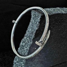 Solid 925 Silver Bangle Nail Bracelet Pave Diamond Unisex Jewellery Wholesale Top Quality New Design Christmas Gift