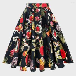 Skirts 2024 Summer Vintage Rockabilly Skirt Pinup 50s 60s 40s Casual Runway Knee Length Skater Womens Sexy Big Swing Cotton Midi