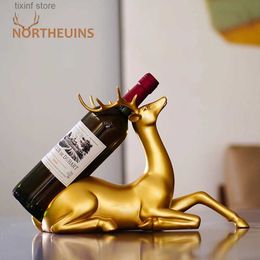 Decorative Objects Figurines NORTHEUINS Resin Golden Deer Figurines for Dining Room Desktop Decor Interior Wine Rack Decoration Accessories Objects Items T24030