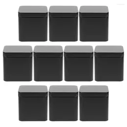 Storage Bottles 10 Pcs Gift Boxes Tinplate Small Square Portable Metal Can Set 10pcs (black) Tea Leaves Candy Tins With Lids