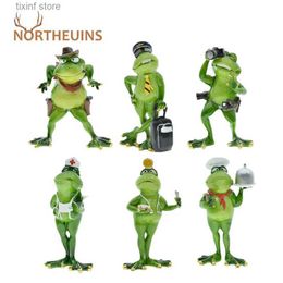 Decorative Objects Figurines NORTHEUINS Resin 1 Pcs Frog Anthropomorphic Professional Style Creative Figurines Room Decorative Nordic Cute Desktop Ornament T24