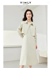 Work Dresses Vimly Light Green Spring Casual Loose Matching Set 2024 Lapel Cropped Jacket Sleeveless Midi Dress Womens 2 Piece Sets M5175