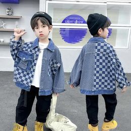 L2260 kids designer clothes boy jeans jacket plaid denim cardigan Jackets children coat