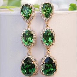 Dangle Earrings Female Crystal Water Drop Stone Gold Plated Wedding Royal Blue Green Pink Zircon Long For Women294M