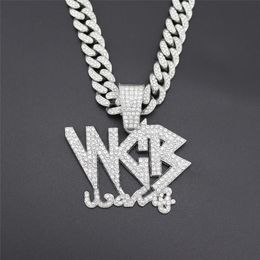 New Bling Iced Out Cubic Zircon Cuban Link Chain Letter WCB Pendant Necklace For Men Hip Hop Jewellery Gift Drop315B