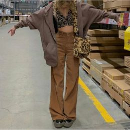 Capris Corduroy Y2k Baggy Joggers Women Vintage Wide Leg Pants Brown Low Waist E Girl 90s Aesthetic Trousers Female Sweatpants