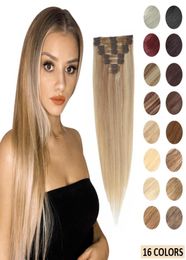 MRSHAIR In Human Hair Extensions Straight 8pc Set Machine Remy Clip Ins Full Hair Brazilian Hair Blonde Clip 14 16 18 20 226147358