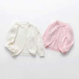 Spring and autumn born children baby girl sweater knitwear a buckle shaped cardigan thin knitted jacket 240301