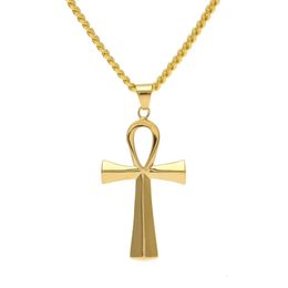 NEW Stainless Steel Ankh Necklace Egyptian Jewellery Hip Hop Pendant Iced Out Gold Key To Life Egypt Cross Necklace 24 Chain276b