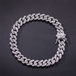 Hip Hop Micro Pave Cubic Zircon Cube Stones Cuban Chain Bracelet Gold Silver Color 8mm 7inches 8inches188E