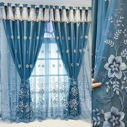 Curtain 1 Panel 140cm Width European Double Layer For Living Room Bedroom Luxury Flower Embroidered With Valance