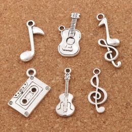 Note Music Theme Treble Clef Eighth Guitar Charm Beads 120pcs lot Antiqued Silver Pendants Jewellery DIY LM41265q