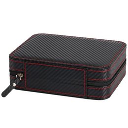 Watch Boxes & Cases 4 Slot Portable Carbon Fibre PU Leather Zipper Storage Bag Travel Jewlery Box Case Personalised Gift Black2376