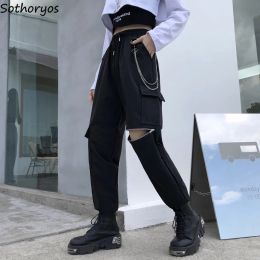 Capris Stylish Cargo Pants Women Black Zipper Bundle Trousers Ankle Length Simple Couples Haruku Unisex Military Tracksuit Hip Hop