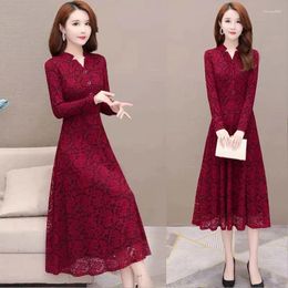 Casual Dresses Spring Autumn Women Lace Dress Long Sleeve Loose Large Size Lady Winter Add Velvet Elegant Maxi Party Vestido 5XL