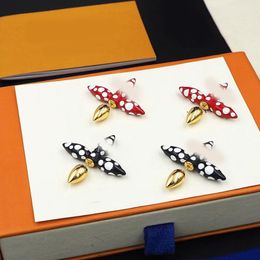 Vintage Fleck Clover Red Black Ear Stud Earring Luxury Brand Designer Stainless Steel Fashion Women Jewellery Accessories Wholesale With Box High Quality