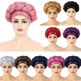 Ethnic Clothing Latest Aso Oke Auto Gele Headtie Women Turban Cap With Braids Muslim Head Scarf Bonnet Ladies Wraps Diamonds Turbante Mujer