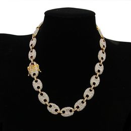 Alloy Rhinestone Hip Hop Necklace Iced Out CZ Coffee Bean Pig Nose Charm Link Choker Chain Bling Jewellery Necklaces or Bracelets fo301P