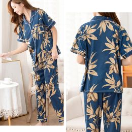 Capris 2PCS Women's Spring Summer Cotton Floral Pajama Set Homewear Pants top Maternity Robe Lady Maiden Pajamas Loungewear Sleepwear