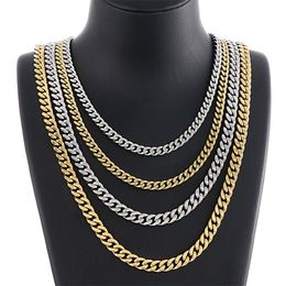 Hip Hop Stainless Steel Cuban Chain Necklace Simple 18K Real Gold Plated Jewelry211E