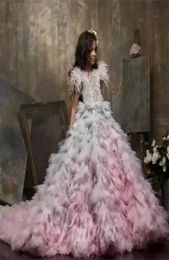 Luxury Feather Ball Gown Flower Girl Dresses For Wedding Beaded Appliqued Toddler Pageant Gowns Kids Prom Gowns Custom Made VOG3436597932