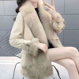 Leather Jacket Women's 2023 Winter New High-End Mid Length Imitation Fox Fur Thickened Haining Coat Trend 5823