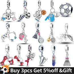 925 Sterling Silver Dangle Charm Women Beads High Quality Jewelry Gift Whole 2022 World Football Sport Soccer Dumbbell Yoga Be289T