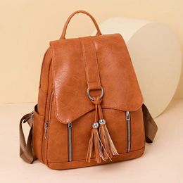 School Bags High Quality PU Leather Women's Backpack 2024 Fashion Luxury Designer Tassel Bag Large Capacity