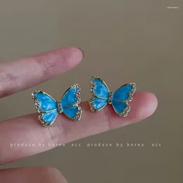 Stud Earrings Blue Crystal Butterfly Women 2024 Fashion Trend Female Korean Jewellery
