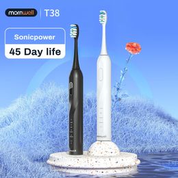 Mornwell Electric Sonic Toothbrush T38 USB Charge Adult Waterproof Ultrasonic Automatic Tooth Brush 8 Brushes Replacement Heads 240309