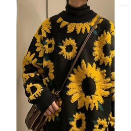 Men's Sweaters Vintage Sunflower Sweater Men Clothes Autumn Winter Warm Pullover Streetwear Loose Big Size Knit Couple Clothing O-neck
