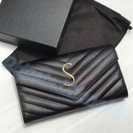 Designer uomo donna caviale lungo portafoglio porta carte portachiavi Porta carte di lusso Mini busta Portafogli con scatola di alta qualità passpor2978