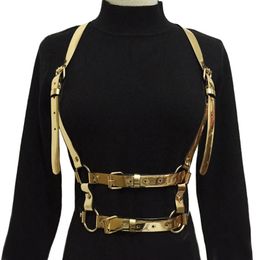 Punk Harajuku ORing Garters Colour Leather Body Bondage Cage Sculpting Harness Waist Belt Straps Suspenders gold silver 240309