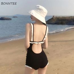 Set Bikini Sets Women Backless Korean Style New Ins Swimwear Design Trendy Patchwork Elegant Ladies Simple Vacation Sexy Casual Cozy