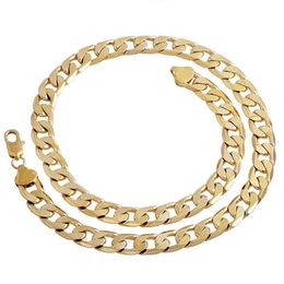10MM Big Yellow Solid Gold Filled Cuban Link Chain Necklace Thick Womens Mens Necklaces Hip Hop Jewelry257i