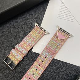 For Apple Watch Band Designer apple watch series 8 9 4 5 6 7 ultra bands 49mm 38mm 41MM 42mm 44mm 45mm Watchstrap PU Leather Woven Pattern Triangle P ap Watch Smart Straps