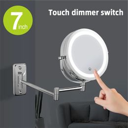 Wall Mounted Smart Bathroom Led Makeup Mirror 3X 5X 7X10X Magnification Adjustable Cosmetic Double Side Touch Dimming Mirrors 240228