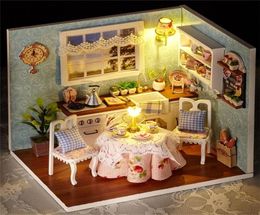 DIY Miniature Doll House Kitchen Model Room Box Wooden Dollhouse Toys with Dust Cover LEDChristmas and Birthday Gift 2012174426931