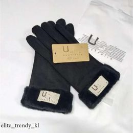 Uggg Glove Design Faux Fur Style Ugglove For Women Winter Outdoor Warm Five Fingers Artificial Leather Gloves Wholesale 964