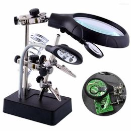 Watch Repair Kits 2 5X7 5X10X Professional LED Soldering Iron Stand Helping Hands Magnifier Glass Clamp Holder For Biological Obse302t