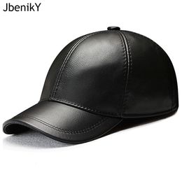 Men Real Cowhide Leather Earlap Caps Male Fall Winter 100% Real Cow Leather Hats Casual Real Leather Outdoor Baseball Cap 240220