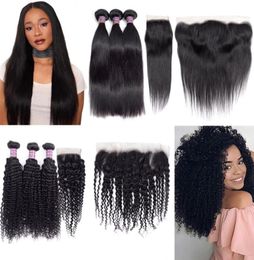 Brazilian Virgin Straight Hair Bundles With Closures Unprocessed Brazilian Kinky Curly Human Hair Bundles With Frontal Remy Hair E8479161