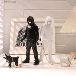 Decorative Objects Figurines NORTHEUINS Resin Banksy Dog Walker Statue Trendy Street Art Figurines Home Office Desktop Decoration Collection Item Accessoires T2