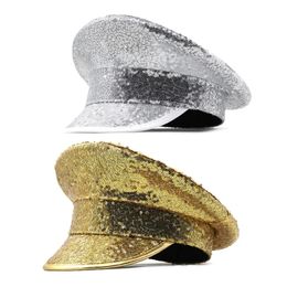 Sequins Captain Hat Mirrored Hat for DISCO House Cocktail Parties Vacation Mirrored for Comedian Actor 240226