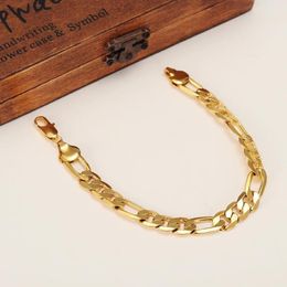 Bangle Gold Bracelets 21CM Figaro Chain & Link Trendy Women Men Jewellery Whole Wedding Bridal Gifts PartyBangle265M