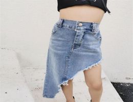 Trendy Girls denim skirt Fashion new children irregular tassel cowboy skirts kids hole pocket allmatch skirts A317225207020225