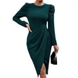 Casual Dresses Retro Style Dress Elegant Knee-length Midi With Irregular Hem Slim Fit For Women's Spring Fall Wardrobe Soft