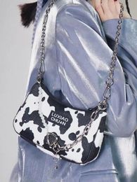 JIAERDI Cow Print Y2k Shoulder Bags Female Harajuku Vintage Chain Chic Underarm Bags Ladies Retro Purses Shoulder Bag For Womans 240226